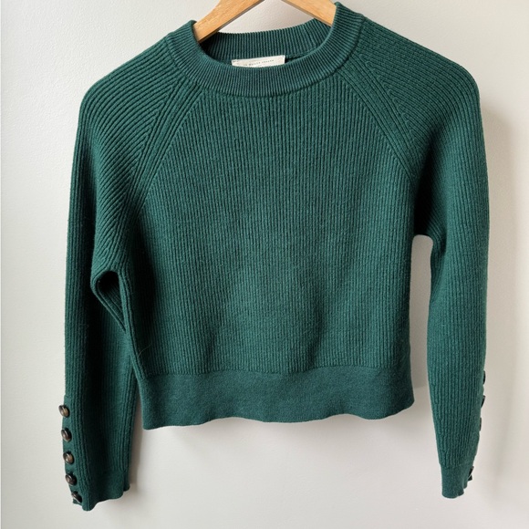 SEZANE Sami Jumper Sweater Ribbed Cropped Merino Wool Organic Cotton Green S - Picture 2 of 8